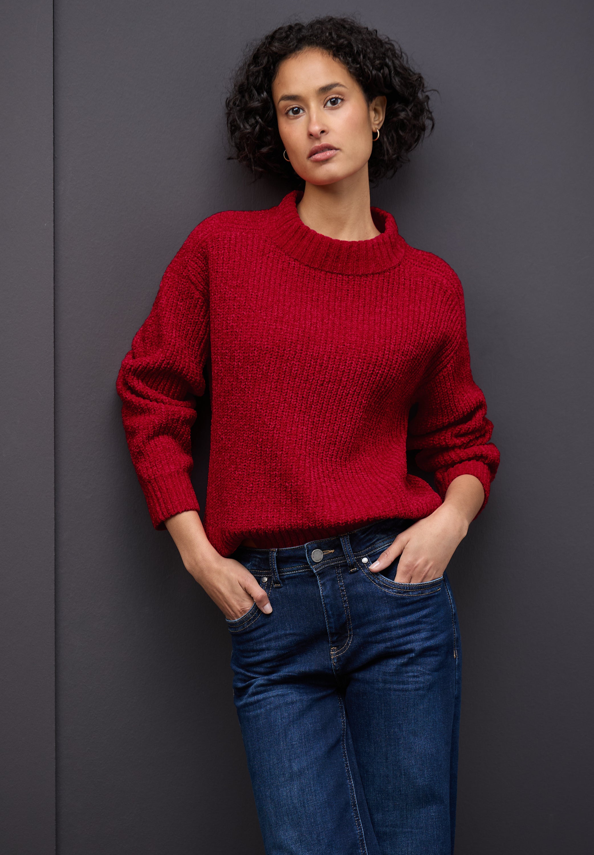 Street One Damen Strickpullover Rundhalsausschnitt Langarm Kuschelige Chenille-Qualität