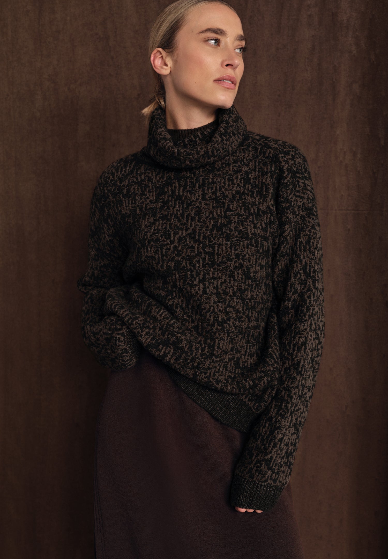 Street One Damen Strickpullover Rollkragen Langarm Two Tone Muster Baumwollmix