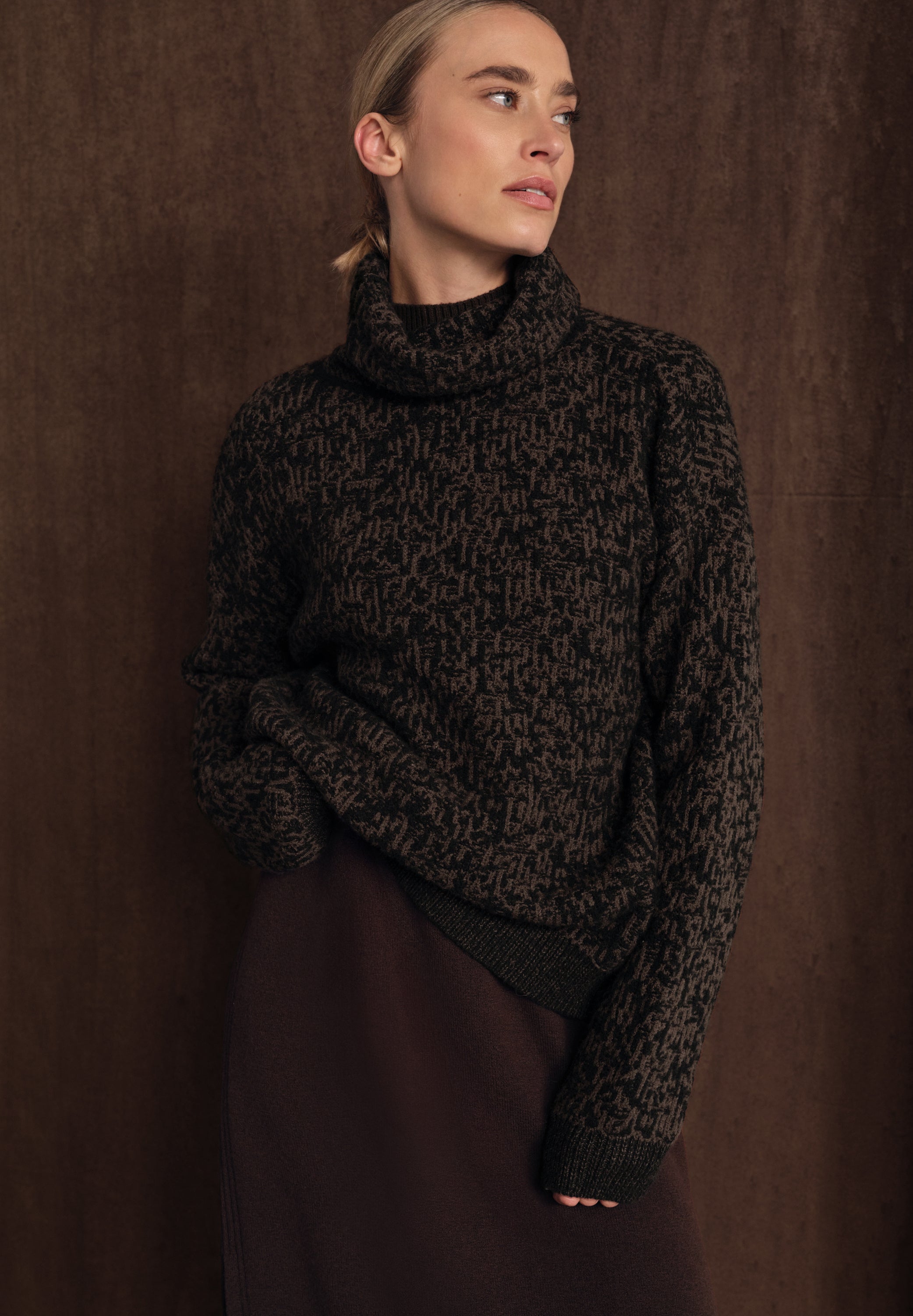 Street One Damen Strickpullover Rollkragen Langarm Two Tone Muster Baumwollmix