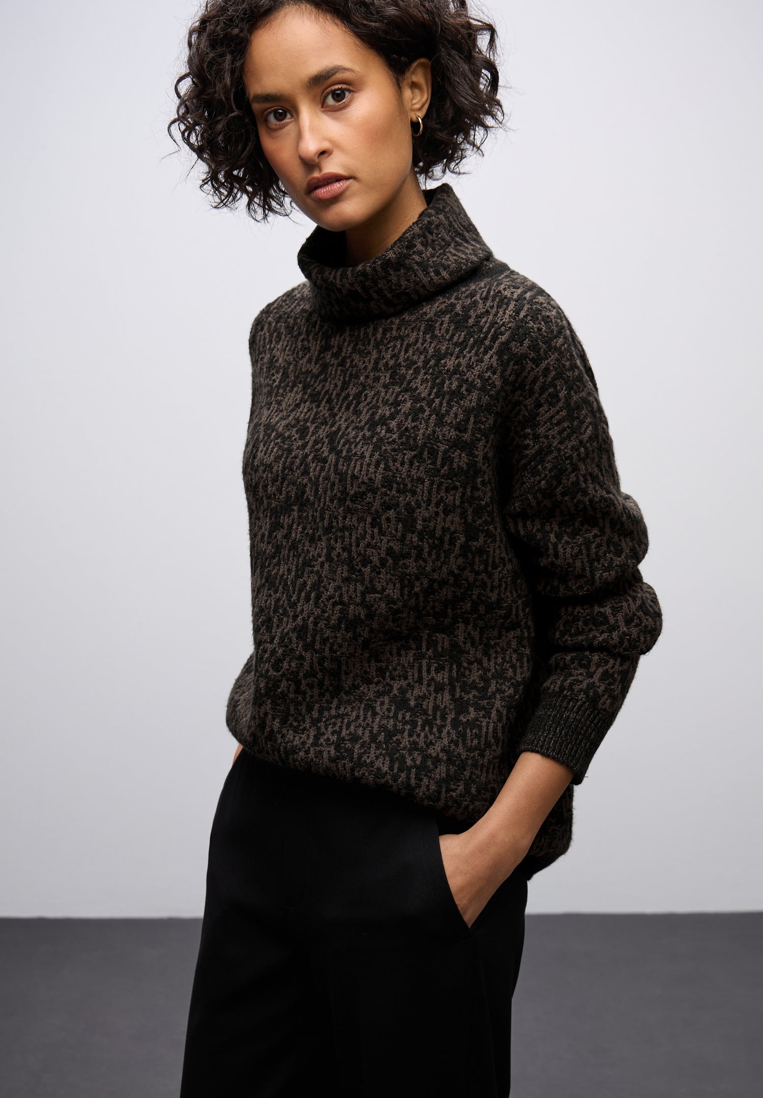 Street One Damen Strickpullover Rollkragen Langarm Two Tone Muster Baumwollmix