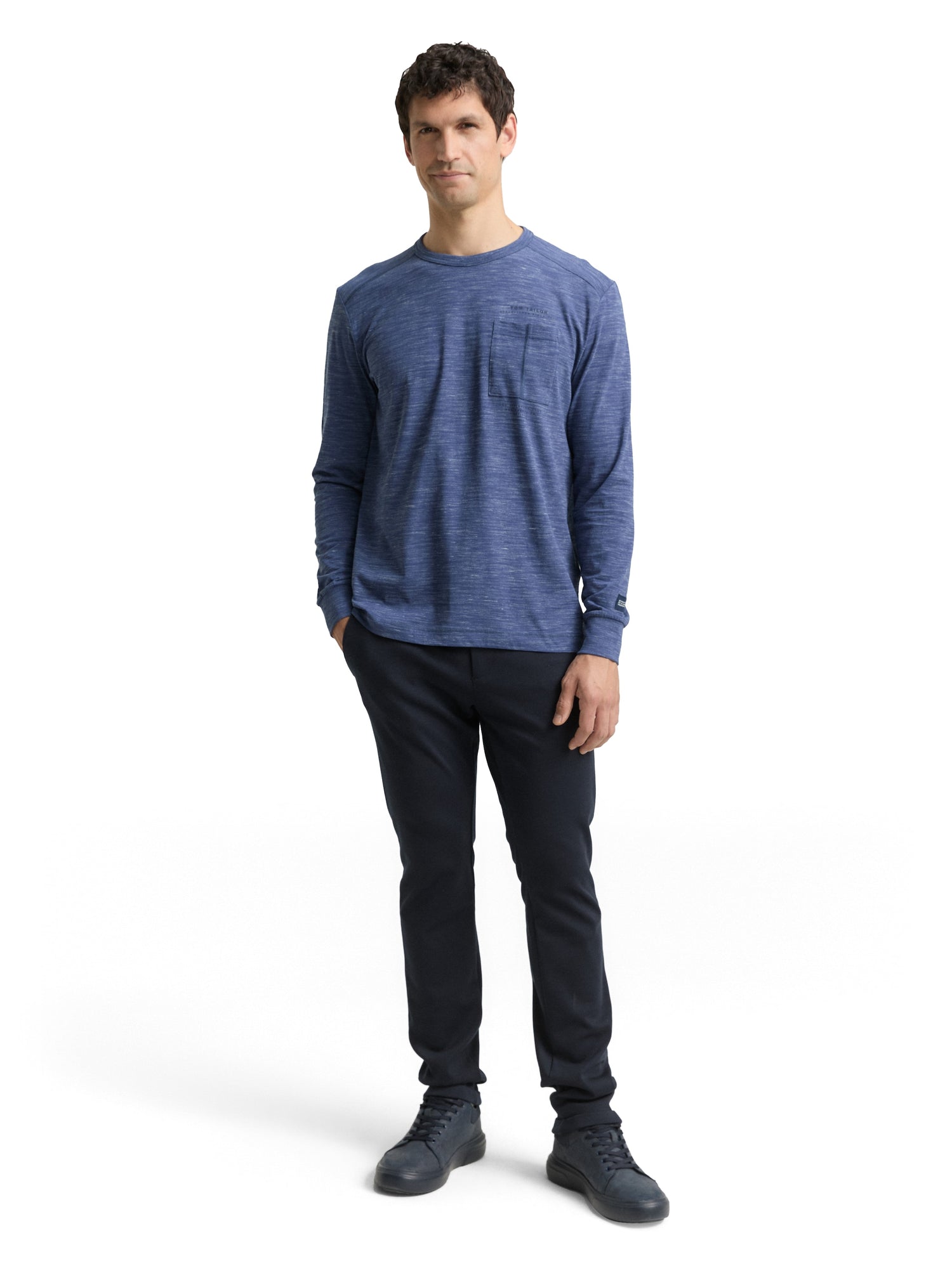 Tom Tailor Denim Herren Longsleeve mit Brusttasche Logo-Print Single-Jersey