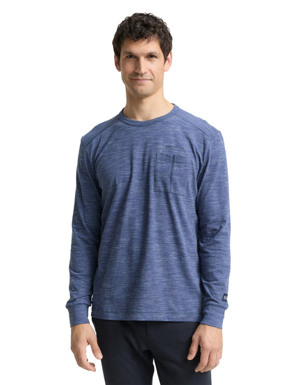 Tom Tailor Denim Herren Longsleeve mit Brusttasche Logo-Print Single-Jersey