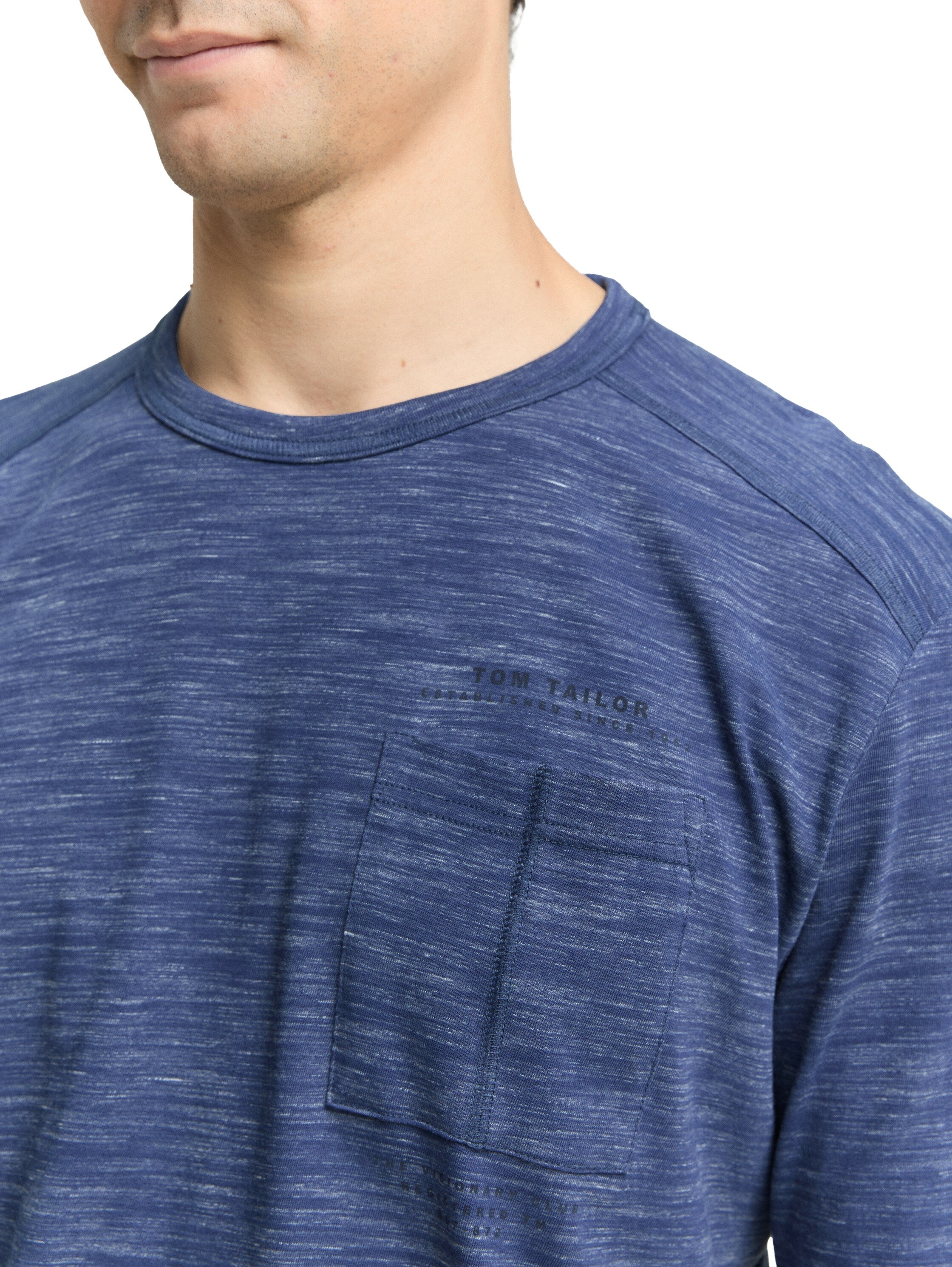 Tom Tailor Denim Herren Longsleeve mit Brusttasche Logo-Print Single-Jersey