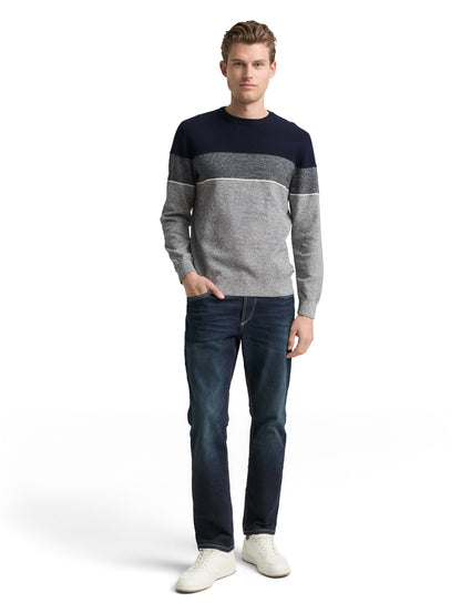 Tom Tailor Denim Herren Pullover Rundhalsausschnitt Colour Blocking Baumwolle