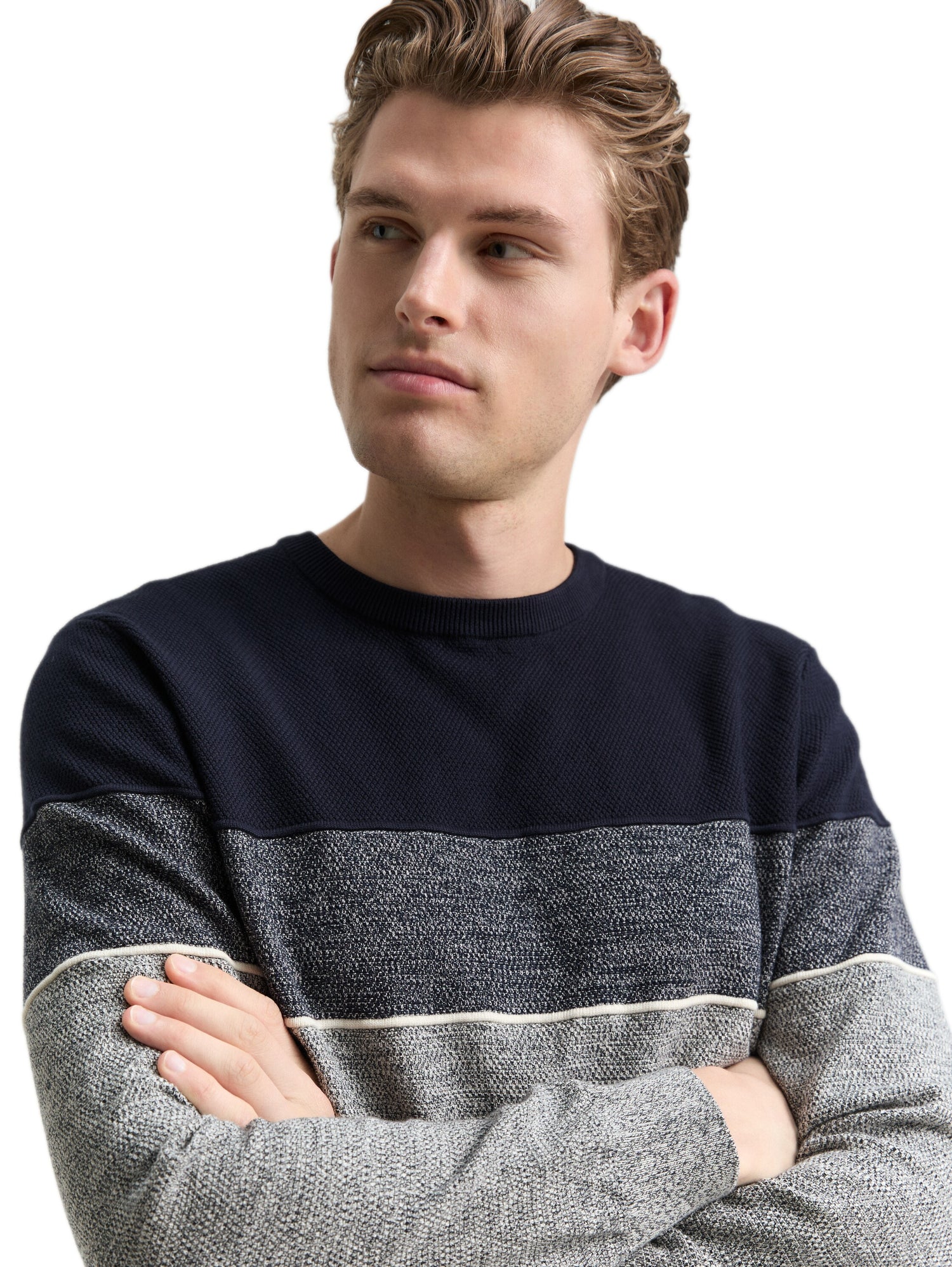 Tom Tailor Denim Herren Pullover Rundhalsausschnitt Colour Blocking Baumwolle