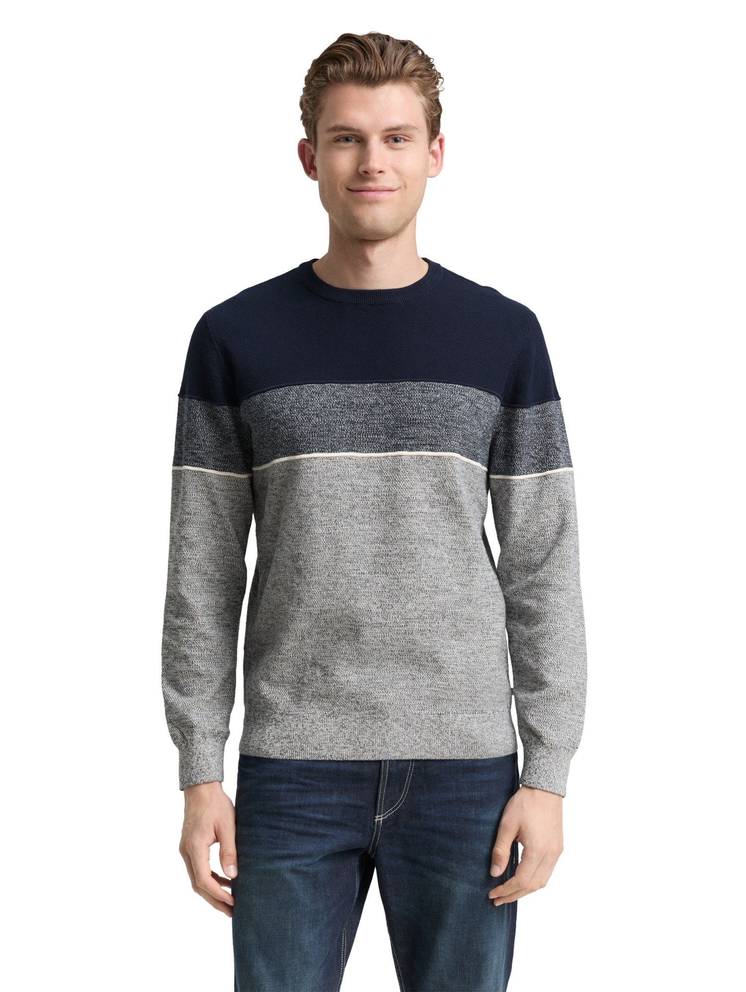 Tom Tailor Denim Herren Pullover Rundhalsausschnitt Colour Blocking Baumwolle