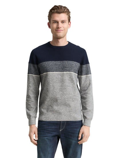 Tom Tailor Denim Herren Pullover Rundhalsausschnitt Colour Blocking Baumwolle