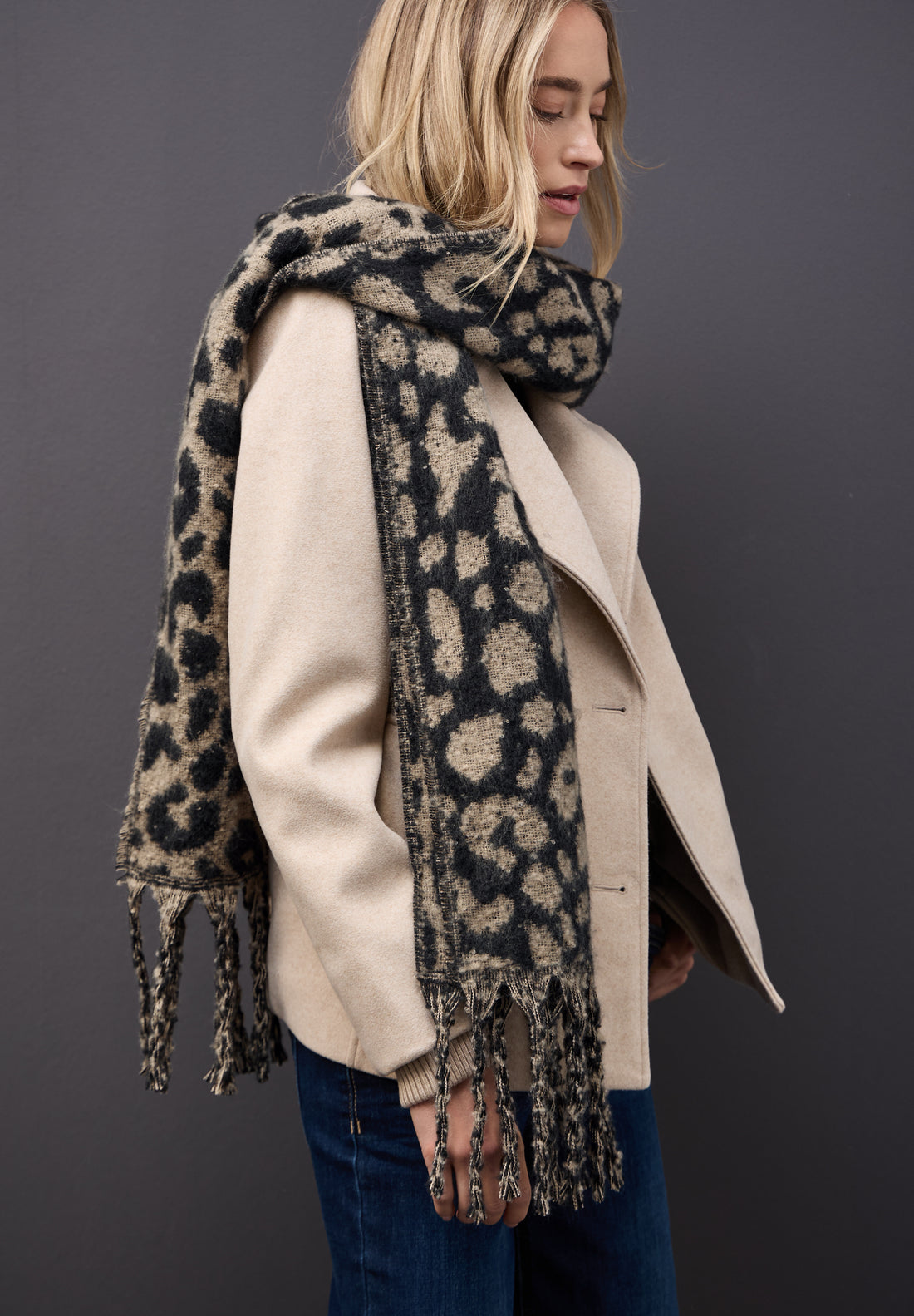 Street One Damen Schal Leo-Muster Fransen Kuschelig