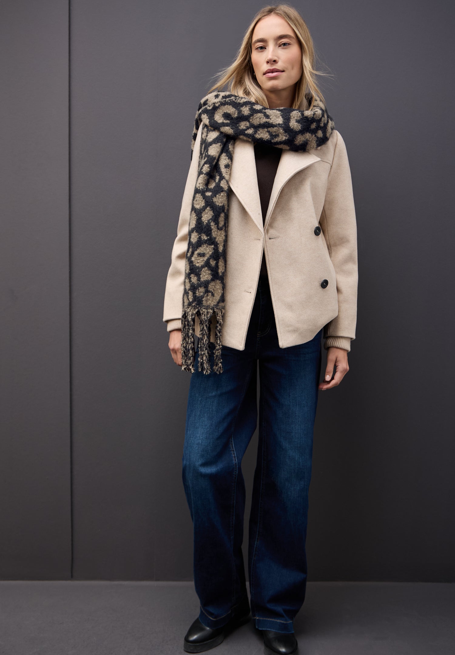 Street One Damen Schal Leo-Muster Fransen Kuschelig