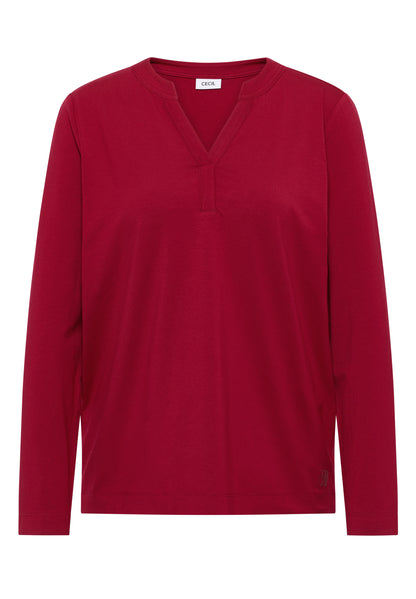 CECIL Damen Tunika-Shirt Split Neck Langarm Baumwoll-Modal