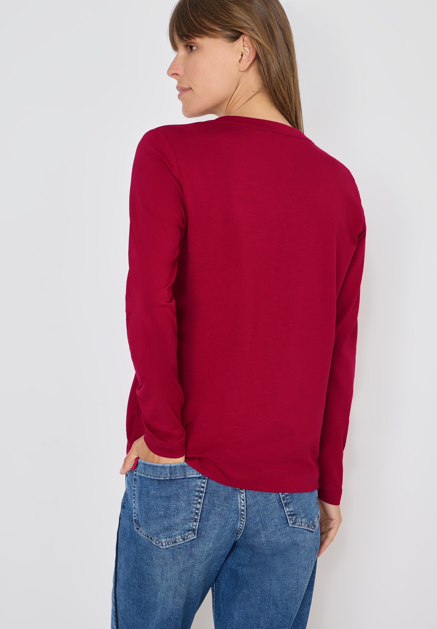 CECIL Damen Tunika-Shirt Split Neck Langarm Baumwoll-Modal