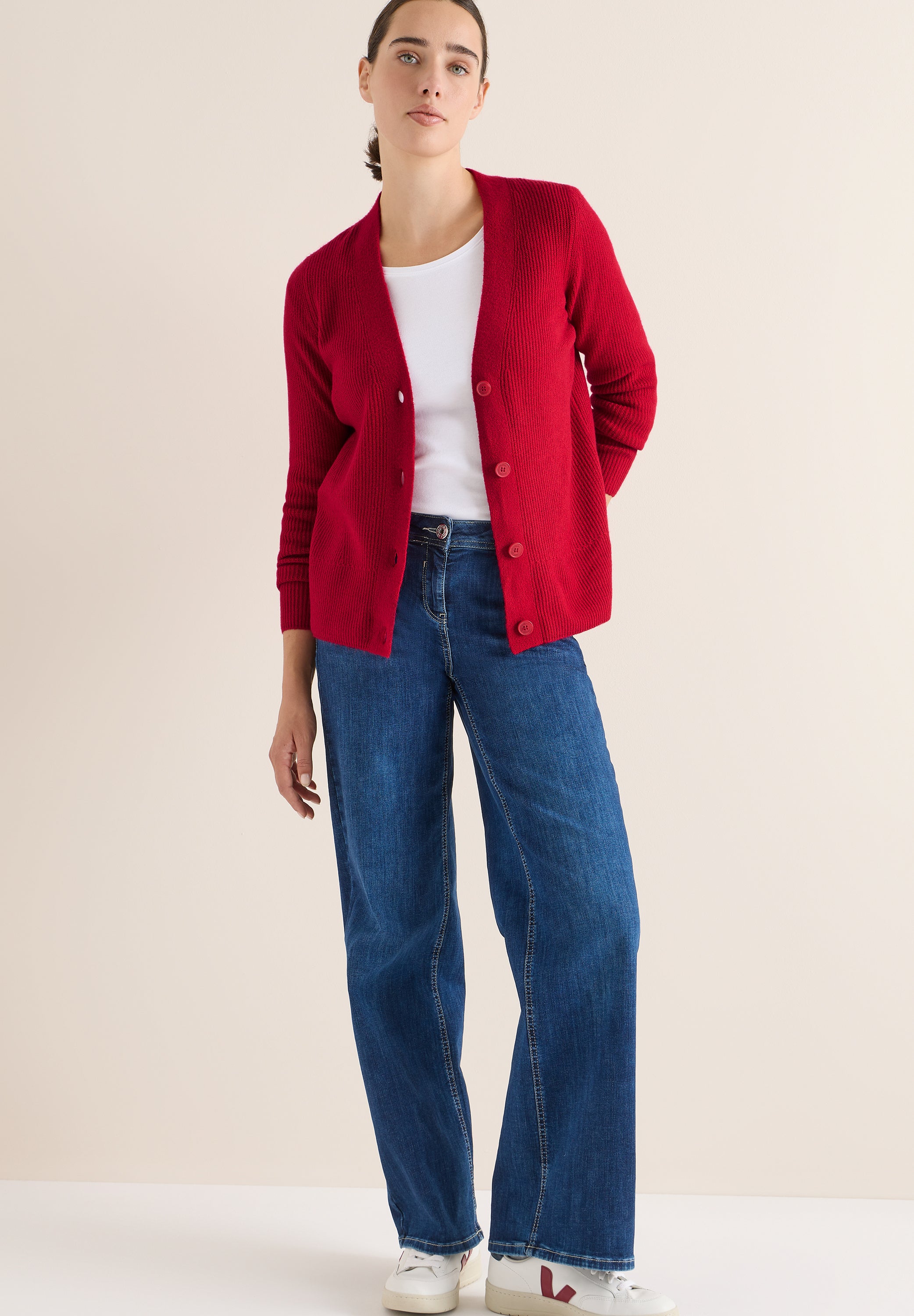 CECIL Damen Cardigan V-Ausschnitt Strickjacke Baumwolle