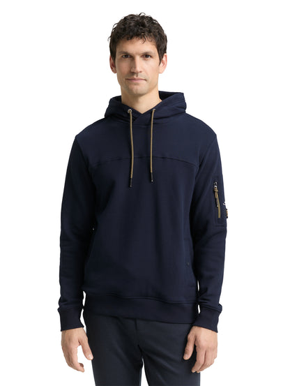 Tom Tailor Denim Male Erwachsene Hoodie Sweatshirt mit Kordelzug und Reißverschlusstasche