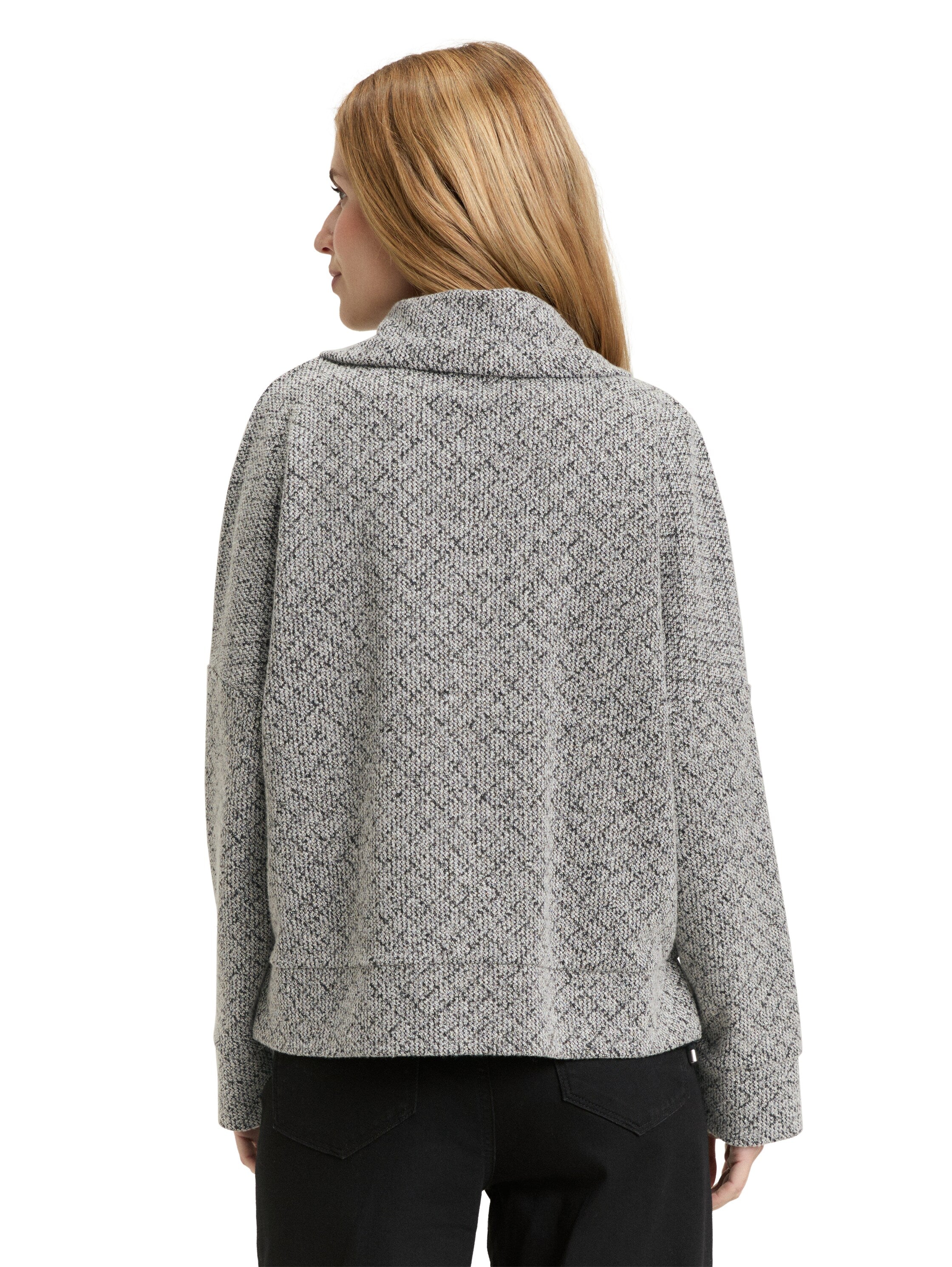 Strukturierte Sweatshirtjacke Damen Stehkragen Kordelzug Baumwoll-Mix