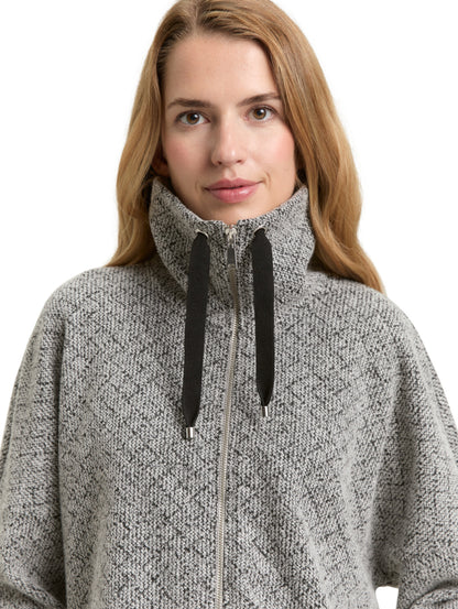 Strukturierte Sweatshirtjacke Damen Stehkragen Kordelzug Baumwoll-Mix