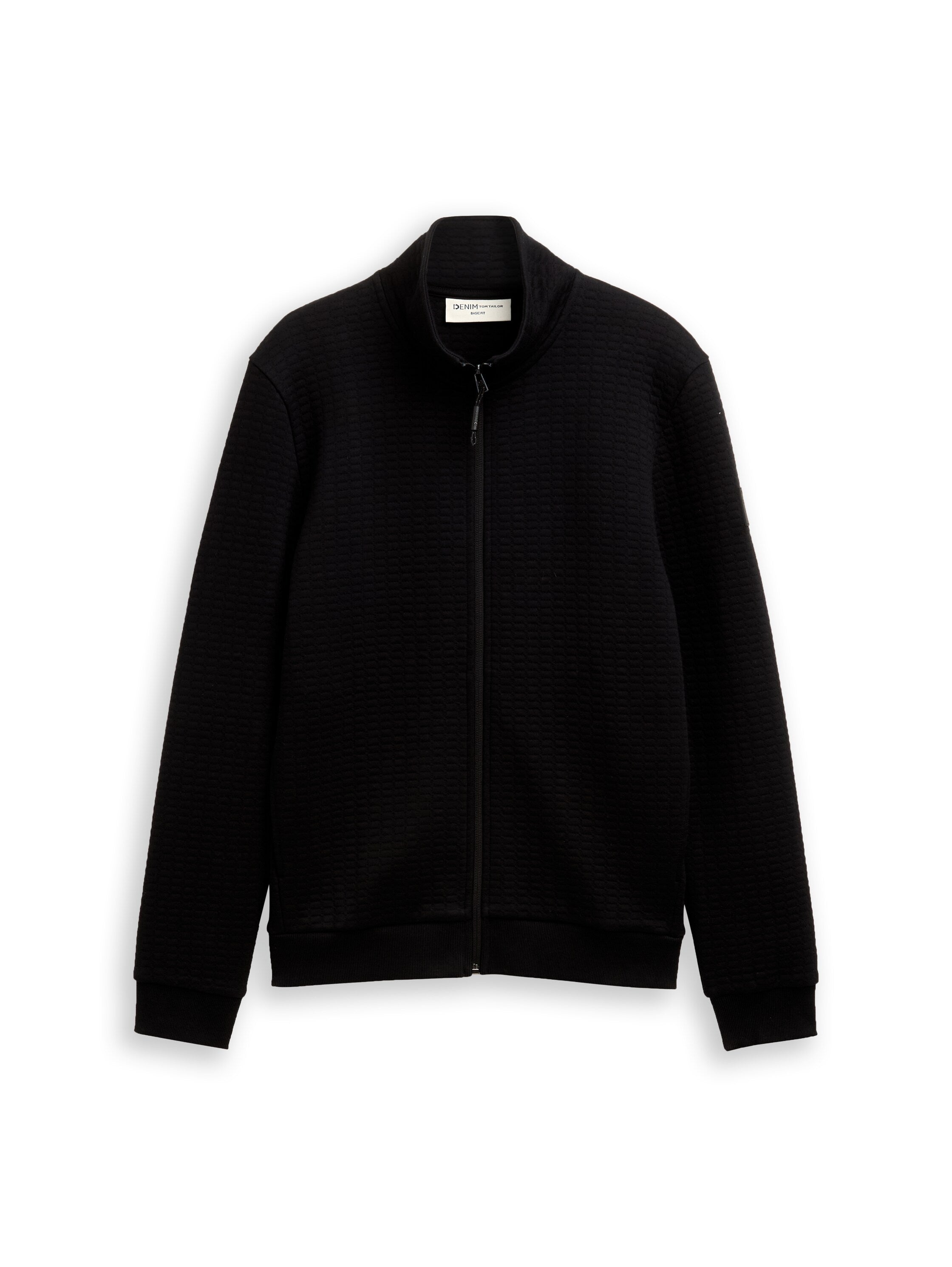 Tom Tailor Denim Male Strukturierte Sweatshirtjacke mit Stehkragen und Logo-Badge Erwachsene