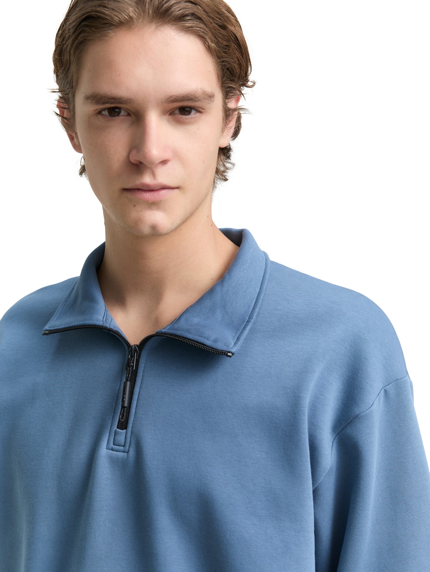 Tom Tailor Denim Herren Sweatshirt Troyer-Kragen Logo-Badge