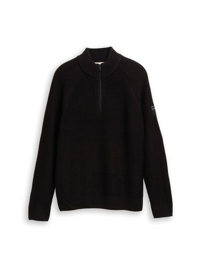 Tom Tailor Denim Herren Pullover Troyer Logo-Badge