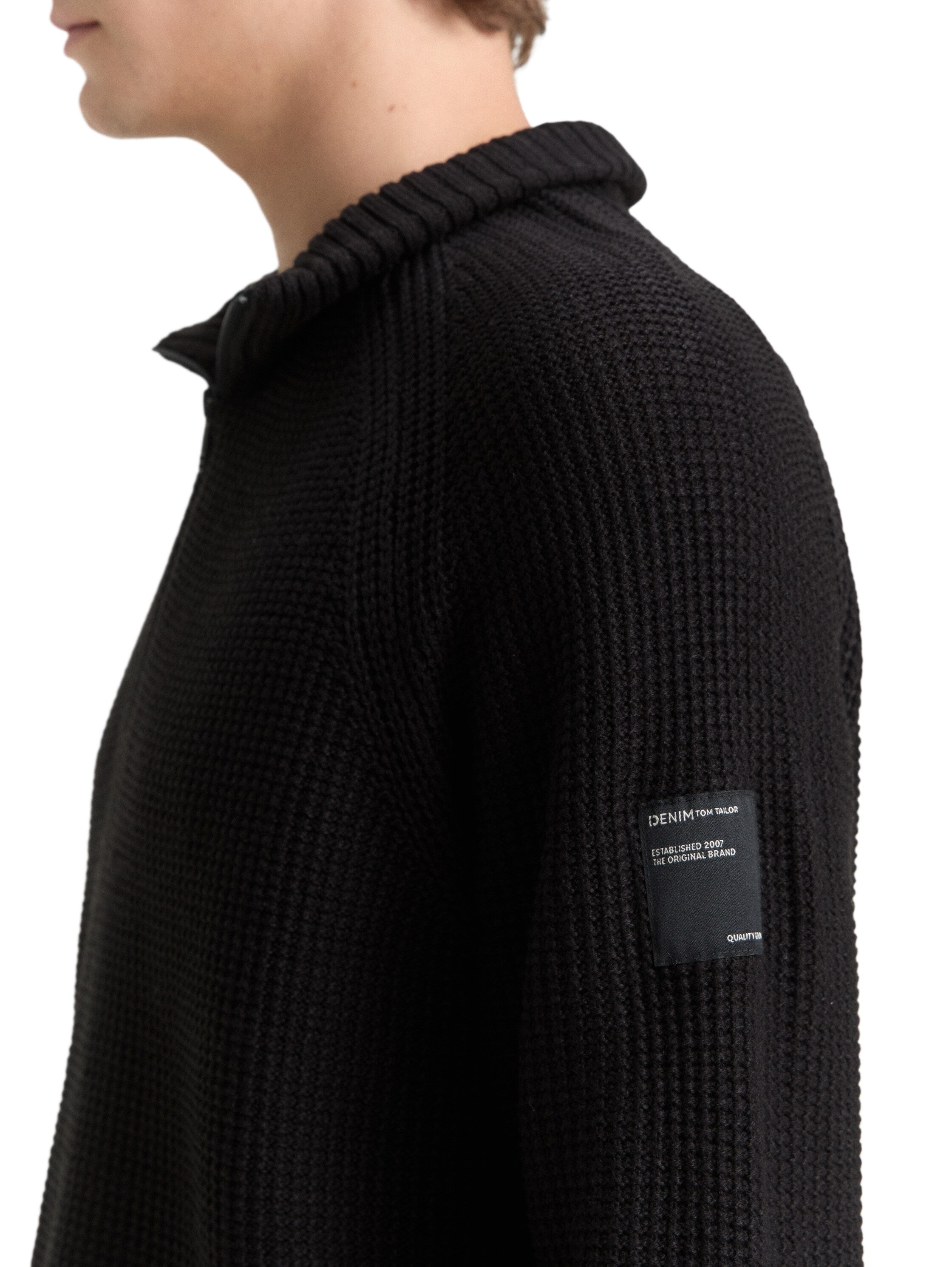 Tom Tailor Denim Herren Pullover Troyer Logo-Badge