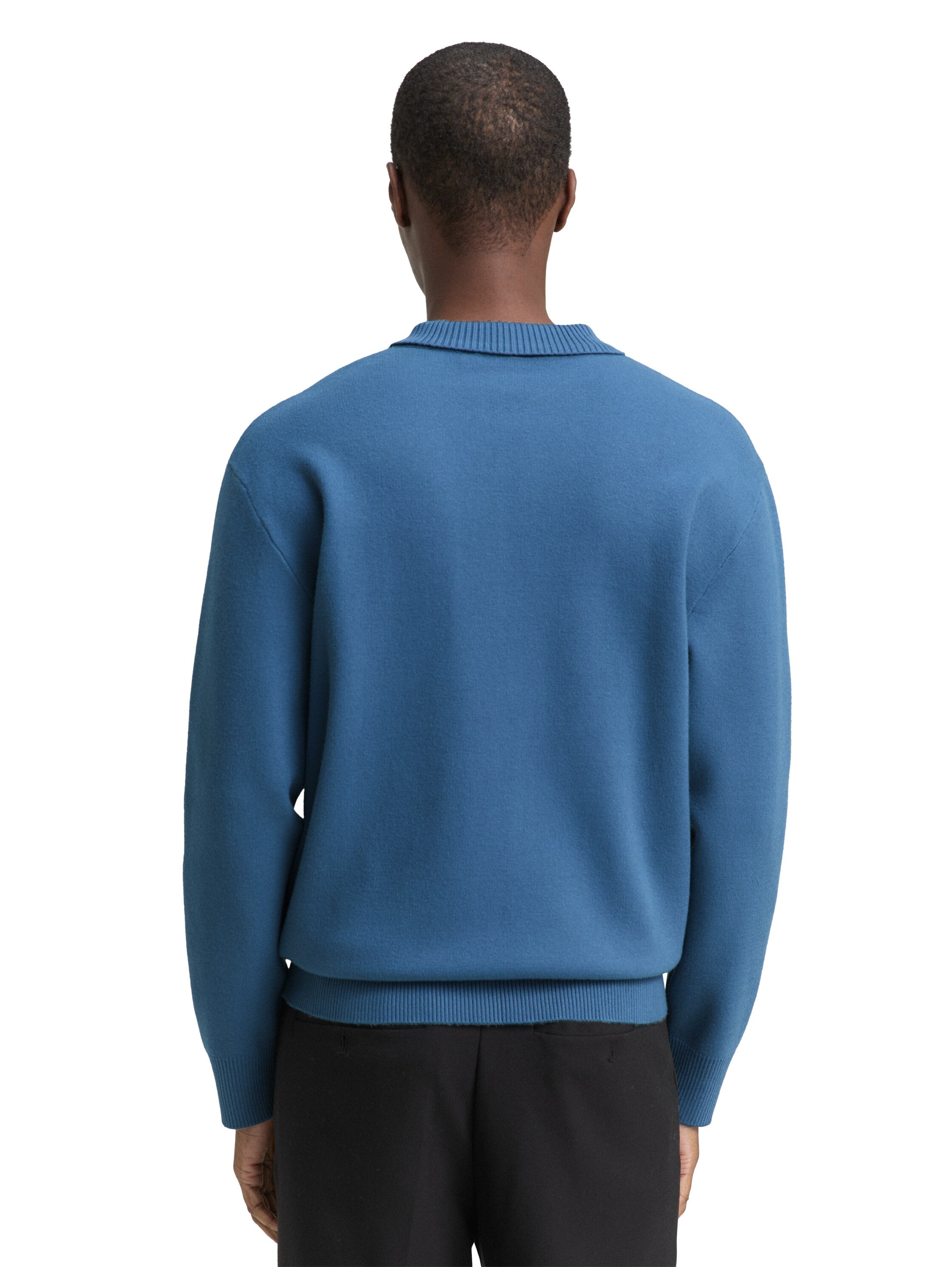 Strick-Poloshirt Herren halber Reißverschluss Brusttasche Rippbündchen