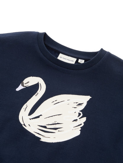 Tom Tailor Denim Male Kinder Oversize Sweatshirt mit Schwanen-Glitzer-Motiv