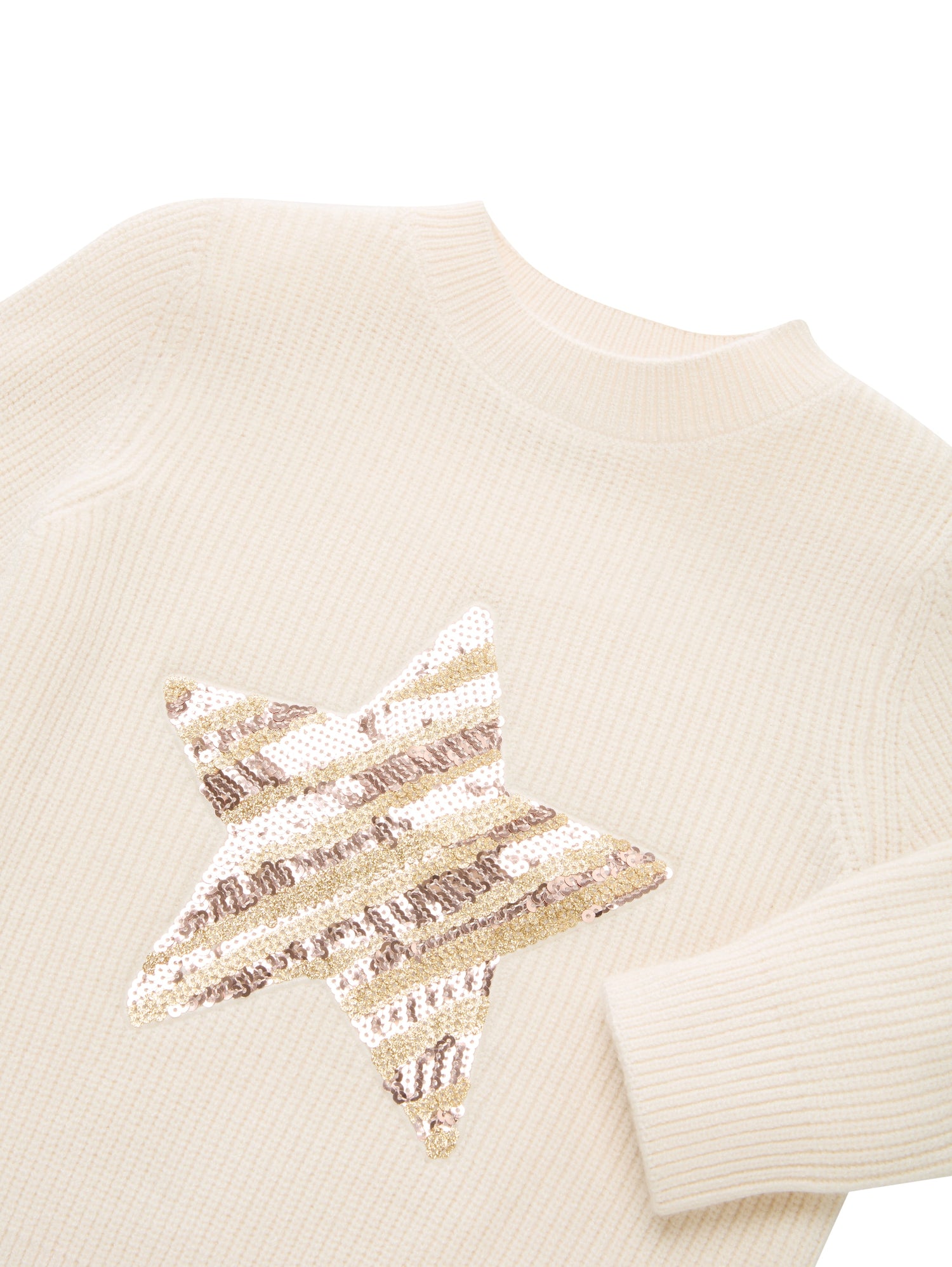 Kurzer Strickpullover Kinder Sterne Wendepailletten Rippbündchen