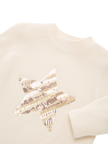 Kurzer Strickpullover Kinder Sterne Wendepailletten Rippbündchen