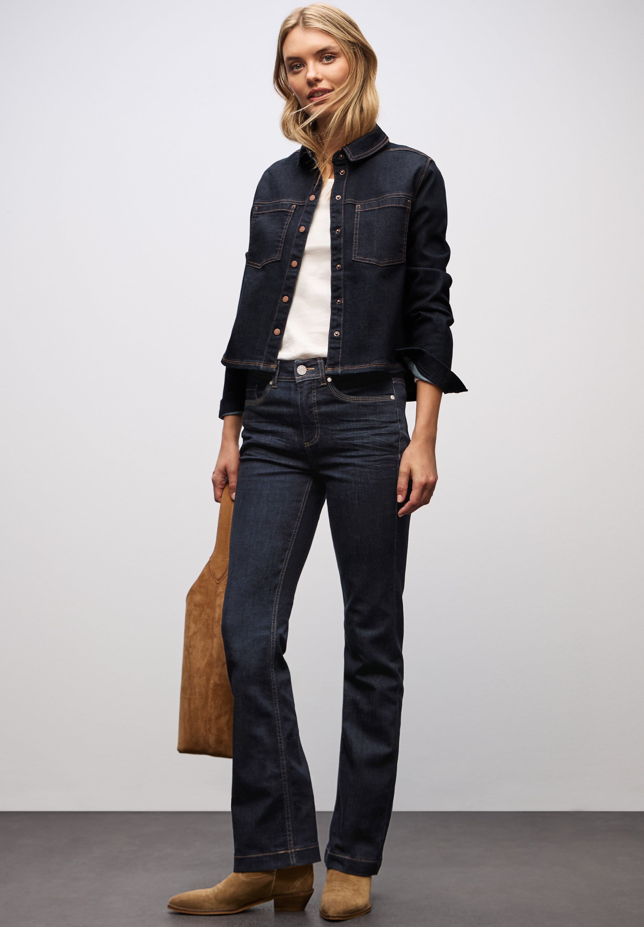 Street One Damen Bootcut Jeans Slim Fit High Waist Rinsed Look Baumwollmix
