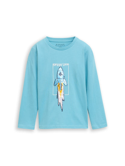 Tom Tailor Denim Male Kinder Longsleeve mit Raketen-Motiv und Wendepailletten
