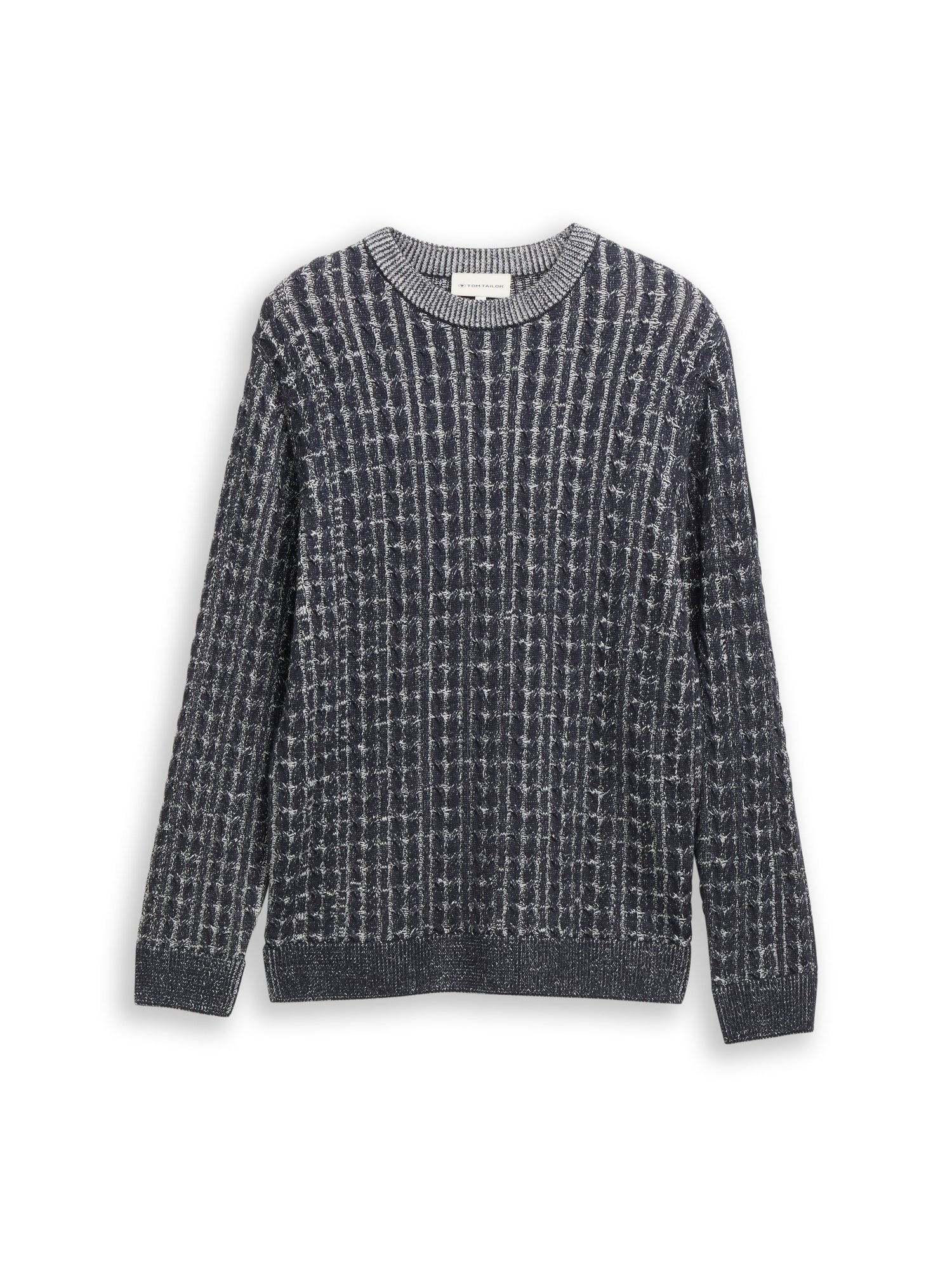 Tom Tailor Denim Herren Pullover Zopfmuster Logo-Badge