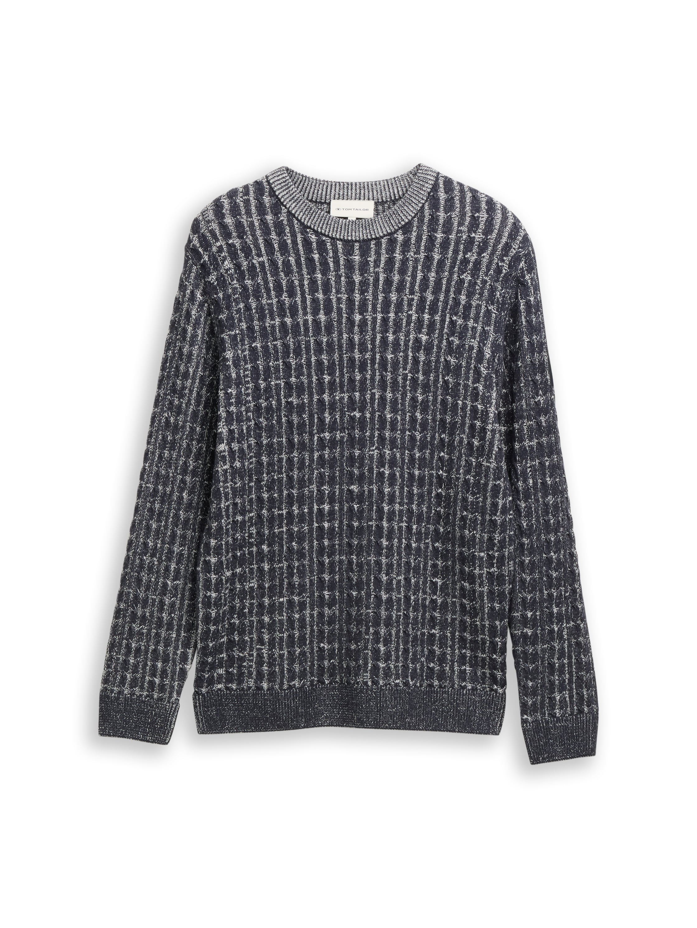 Tom Tailor Denim Herren Pullover Zopfmuster Logo-Badge