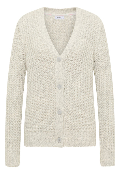 CECIL Damen Strickjacke Cardigan V-Ausschnitt Langarm Two Tone Optik Baumwollmix