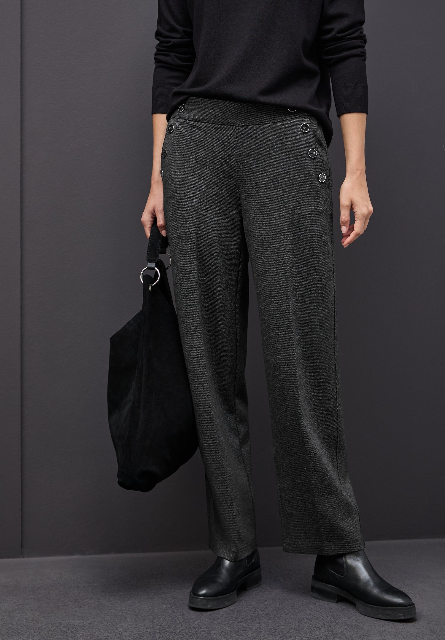 Street One Damen Hose Casual Fit High Waist Straight Legs Elastic Waist Viskosemix