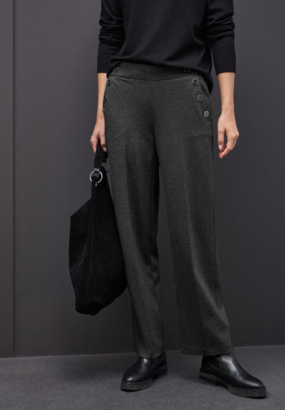 Street One Damen Hose Casual Fit High Waist Straight Legs Elastic Waist Viskosemix