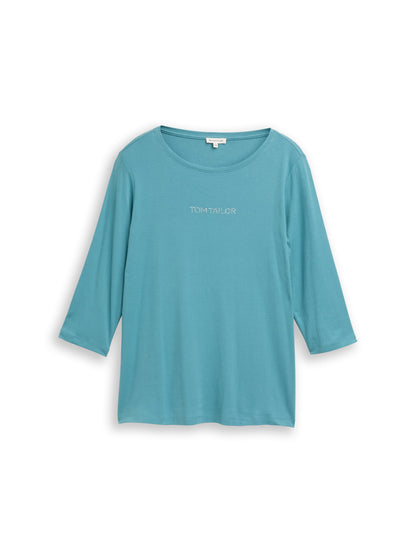 Tom Tailor Denim Female Longsleeve 3/4-Arm Strassstein Logo Baumwolle