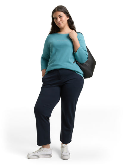 Tom Tailor Denim Female Longsleeve 3/4-Arm Strassstein Logo Baumwolle