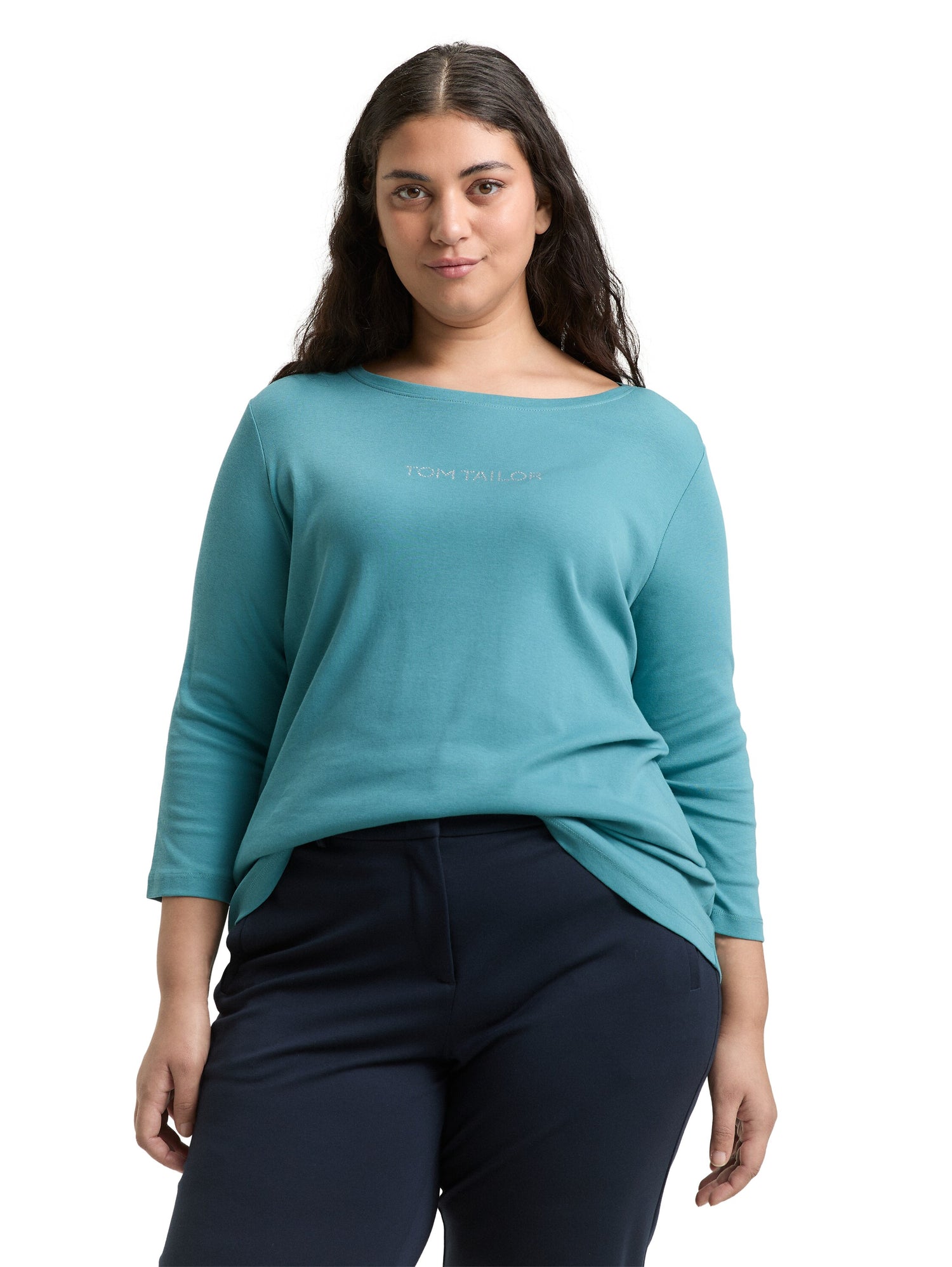 Tom Tailor Denim Female Longsleeve 3/4-Arm Strassstein Logo Baumwolle