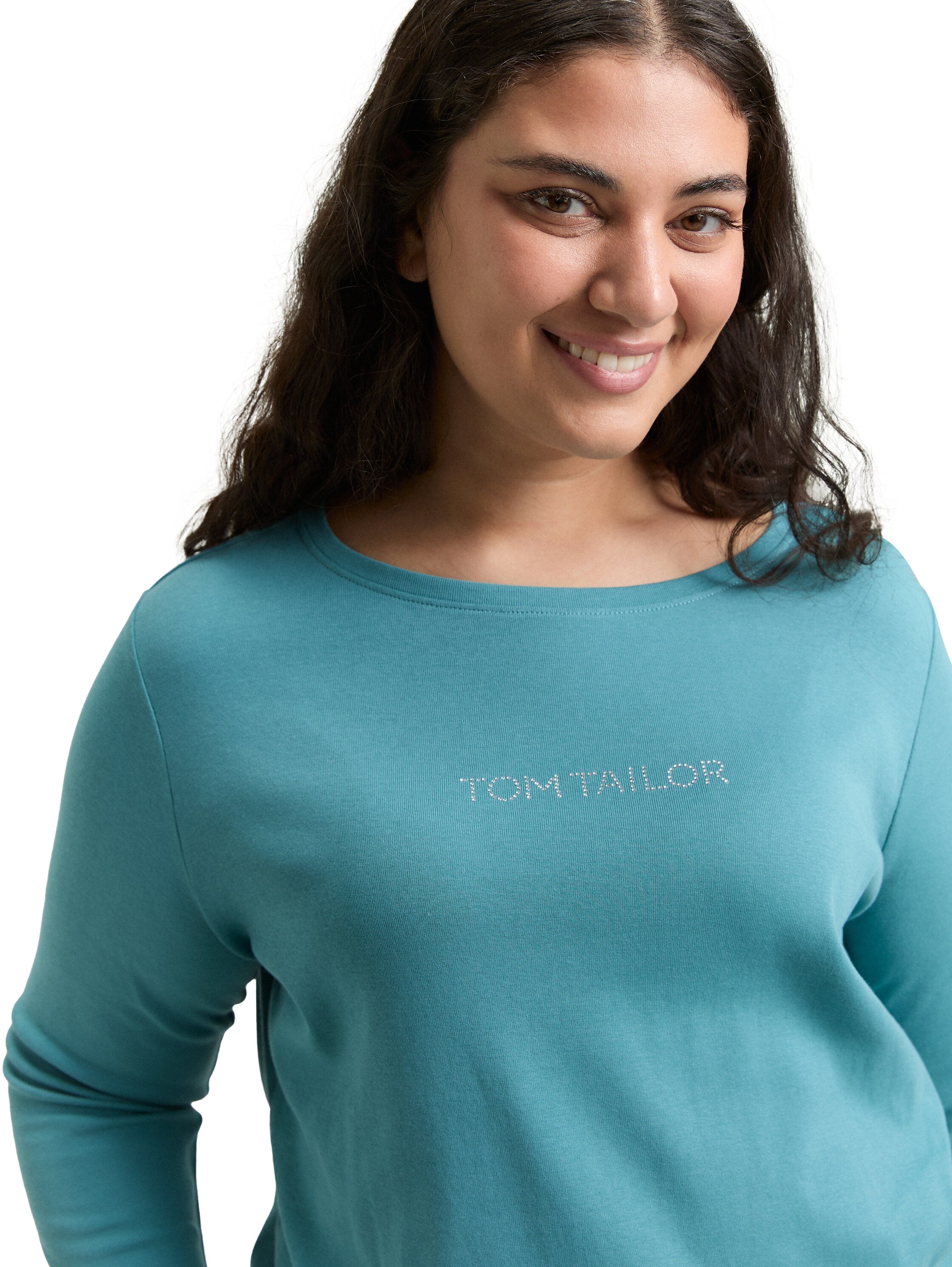 Tom Tailor Denim Female Longsleeve 3/4-Arm Strassstein Logo Baumwolle