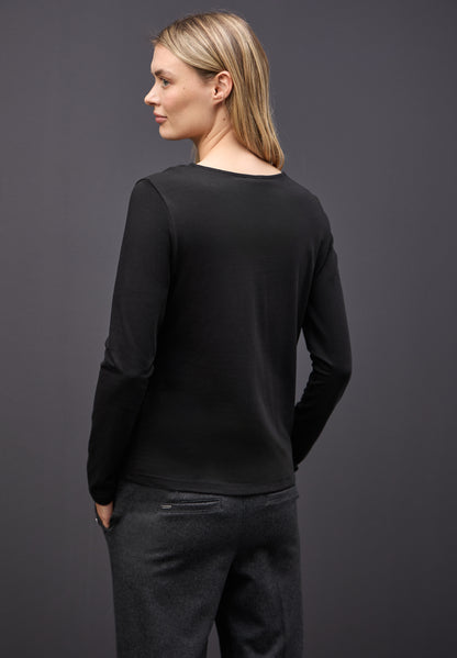 Street One Damen Langarmshirt mit Mesh-Einsatz Rundhalsausschnitt Baumwolle Elasthan