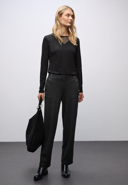 Street One Damen Langarmshirt mit Mesh-Einsatz Rundhalsausschnitt Baumwolle Elasthan