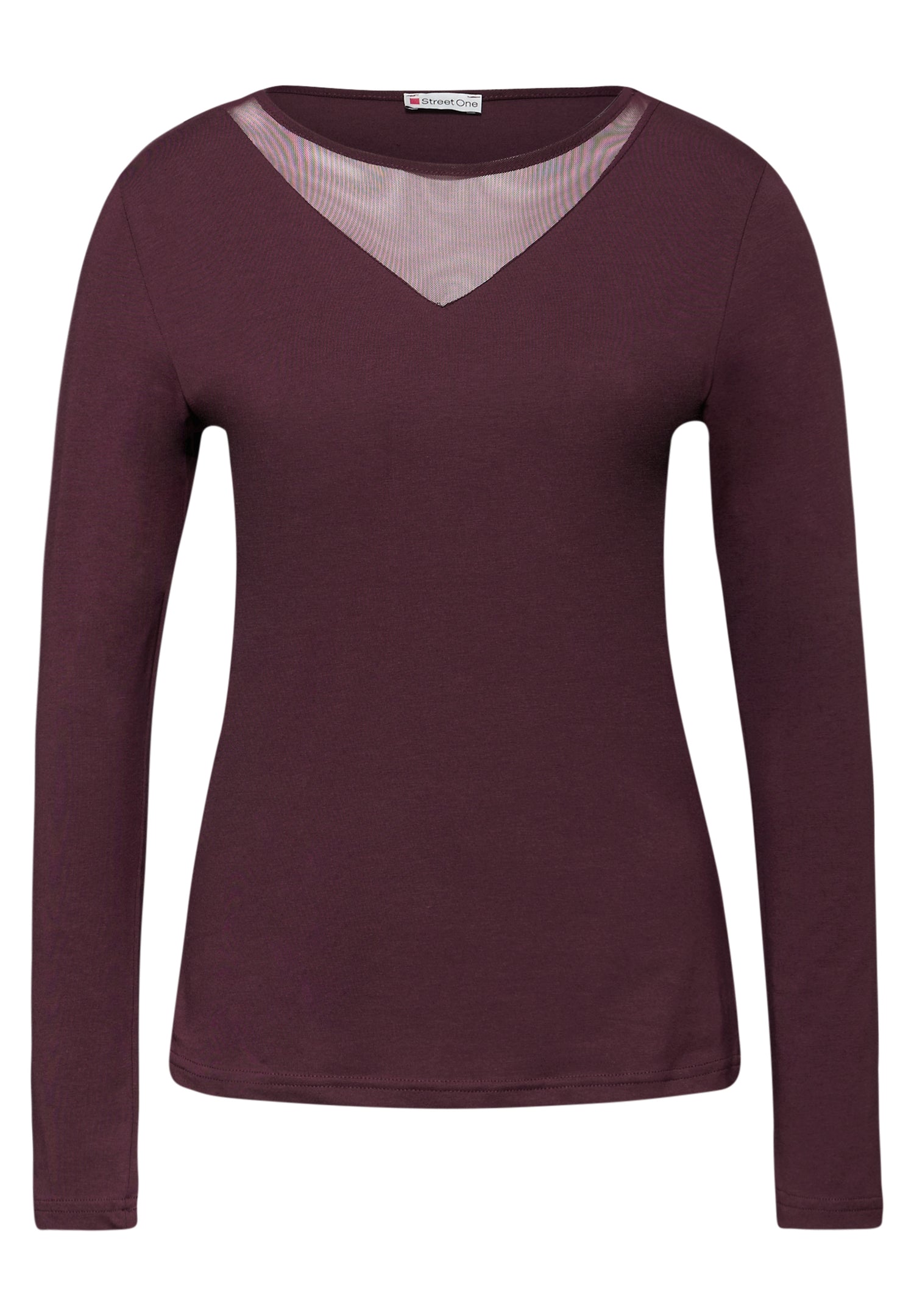 Street One Damen Langarmshirt mit Mesh-Einsatz Rundhalsausschnitt Baumwolle Elasthan
