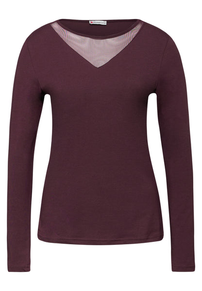 Street One Damen Langarmshirt mit Mesh-Einsatz Rundhalsausschnitt Baumwolle Elasthan