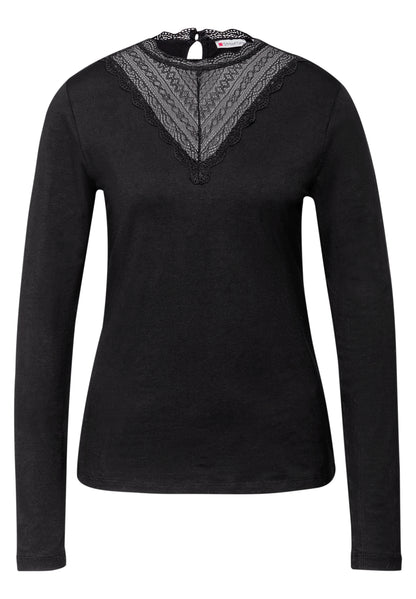 Street One Damen Langarmshirt Spitze Modalmix Stretch