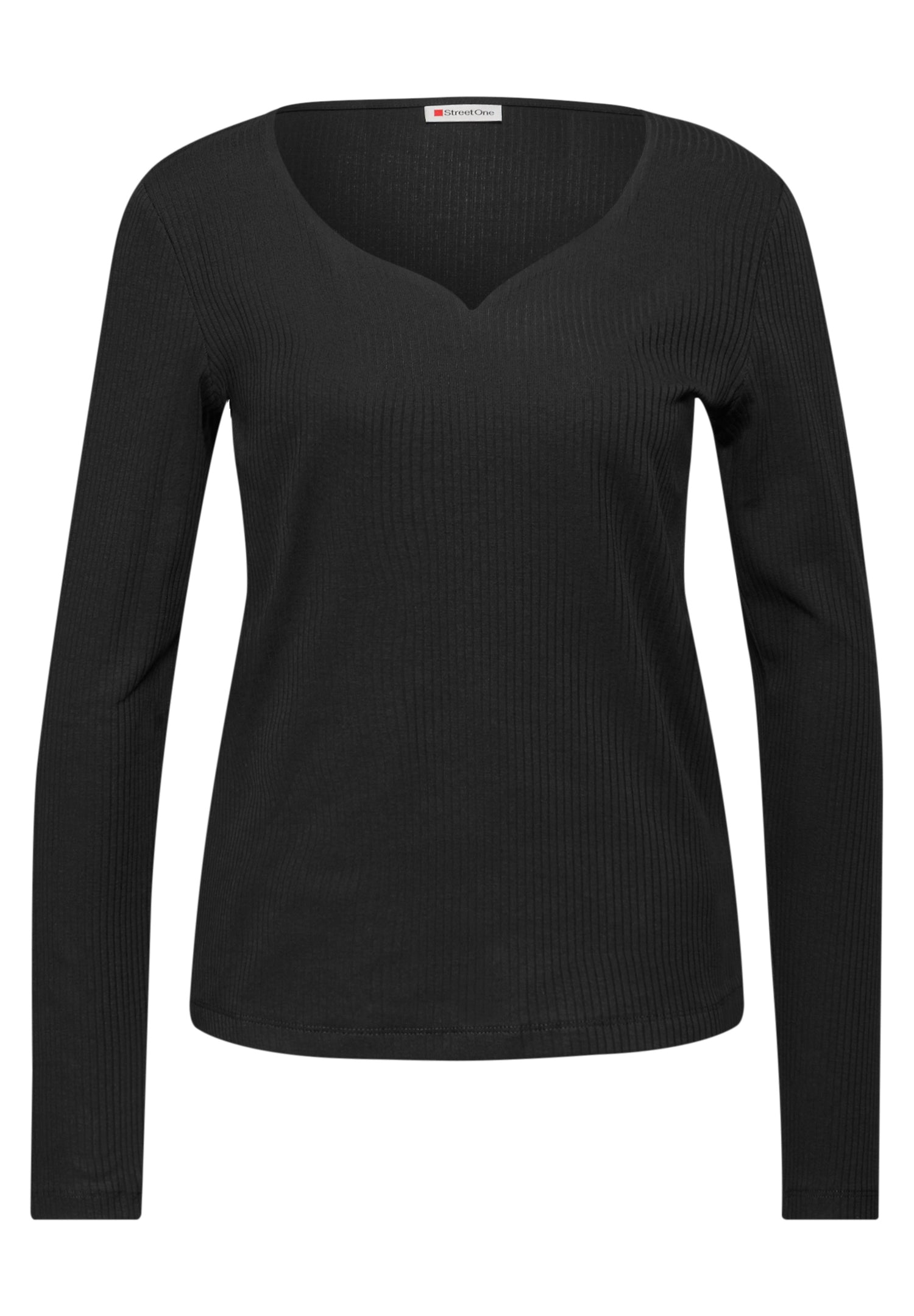 Street One Damen Langarmshirt Herzausschnitt Rippstruktur Baumwolle Elasthan