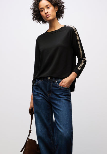 Street One Damen Langarmshirt Leo-Look Gallonstreifen