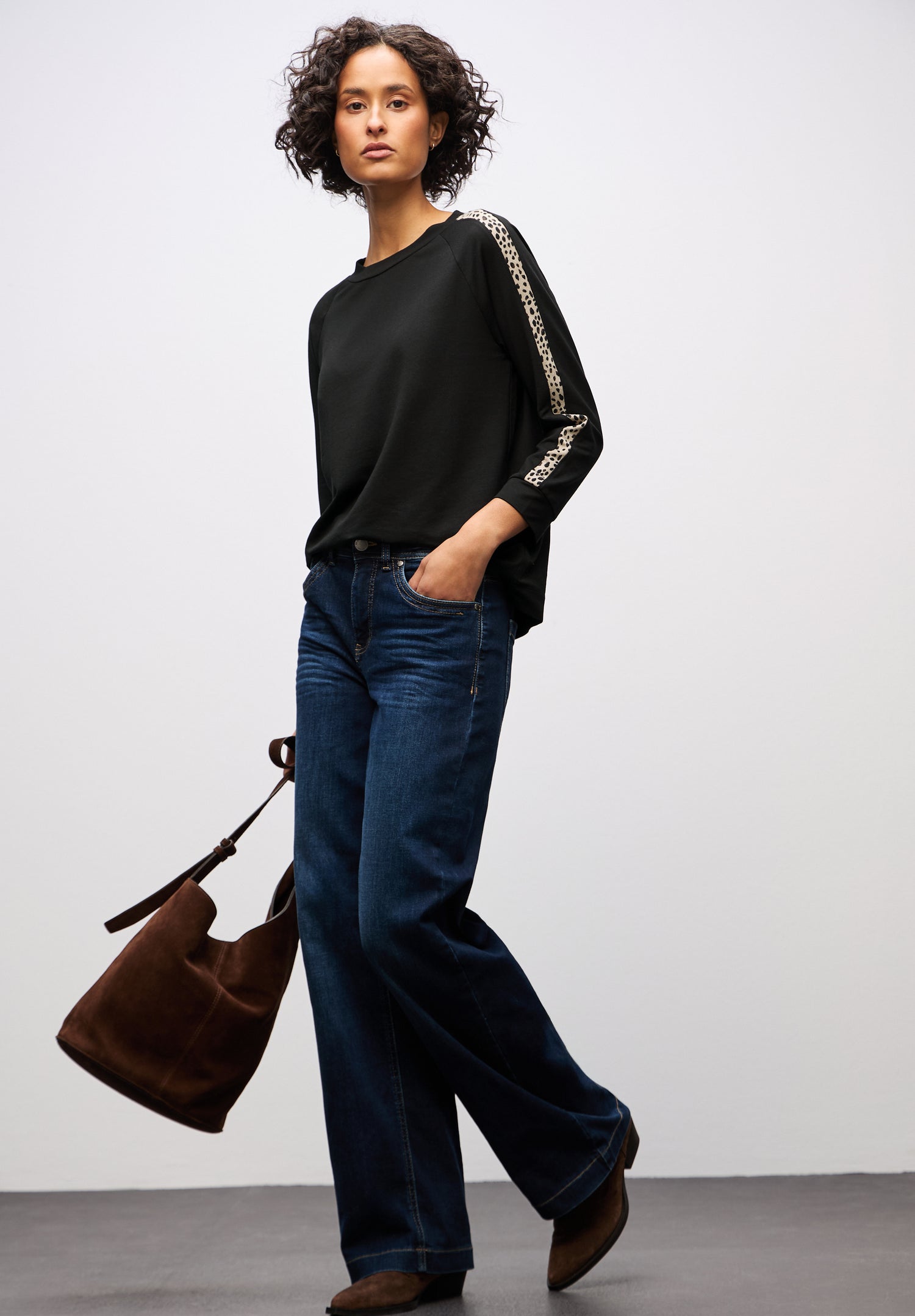 Street One Damen Langarmshirt Leo-Look Gallonstreifen