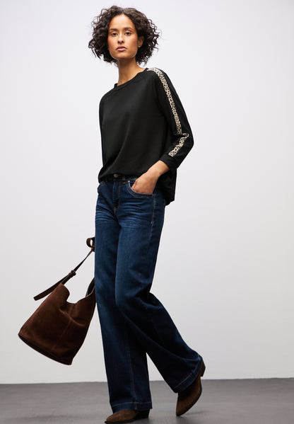 Street One Damen Langarmshirt Leo-Look Gallonstreifen