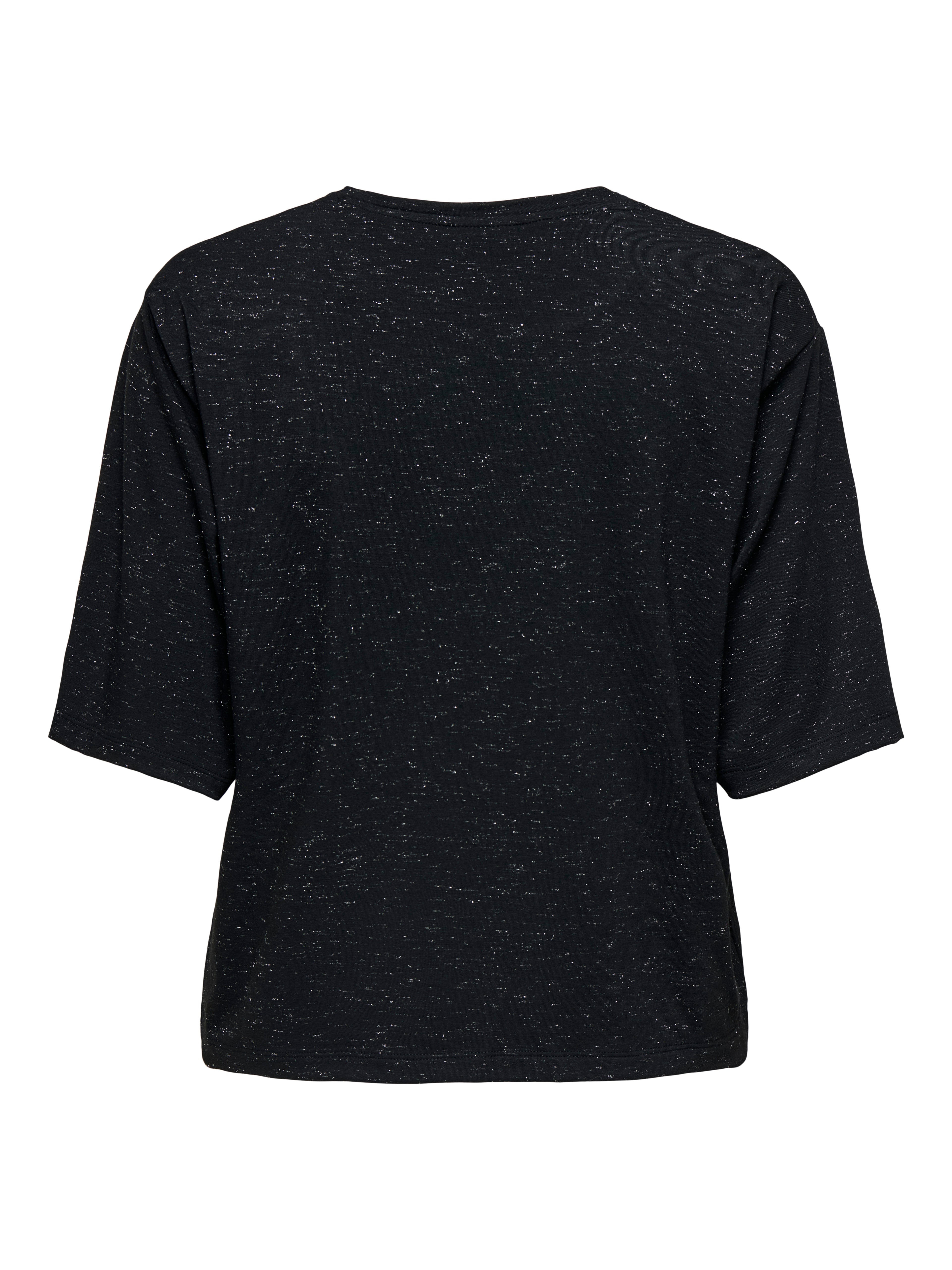 JDY Damen Top Rundhals Kurzarm Glitzer-Effekt Jersey