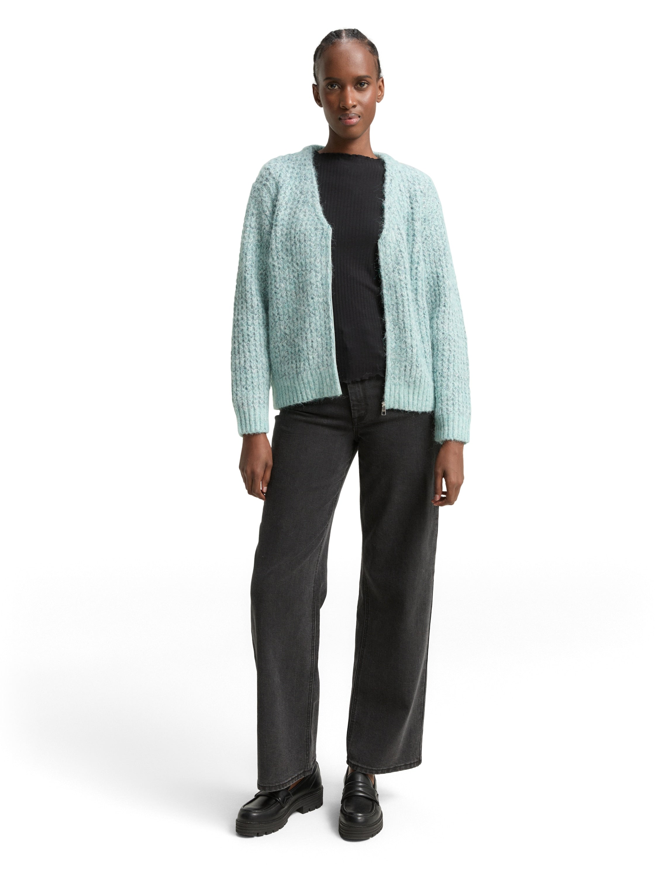 Strickjacke Damen Strick V-Ausschnitt Reißverschluss