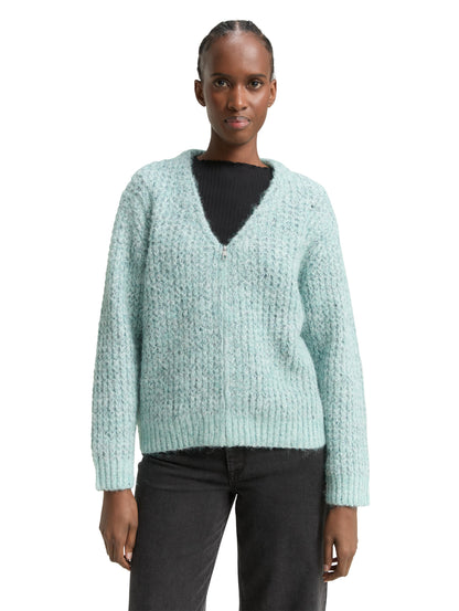 Strickjacke Damen Strick V-Ausschnitt Reißverschluss